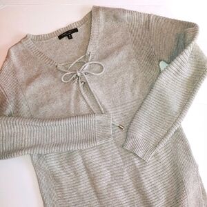 Lace Up Cotton Blend Sweater M